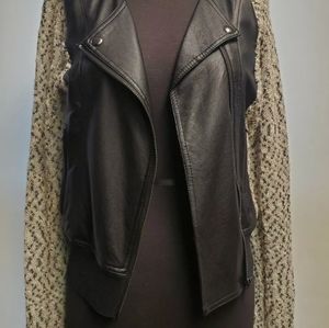 Faux Leather Knit Sleeve Moto Jacket Sz S